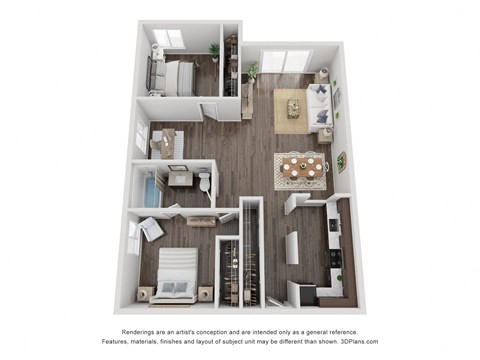 a 1 bedroom floorplan is shown with a wood floor
